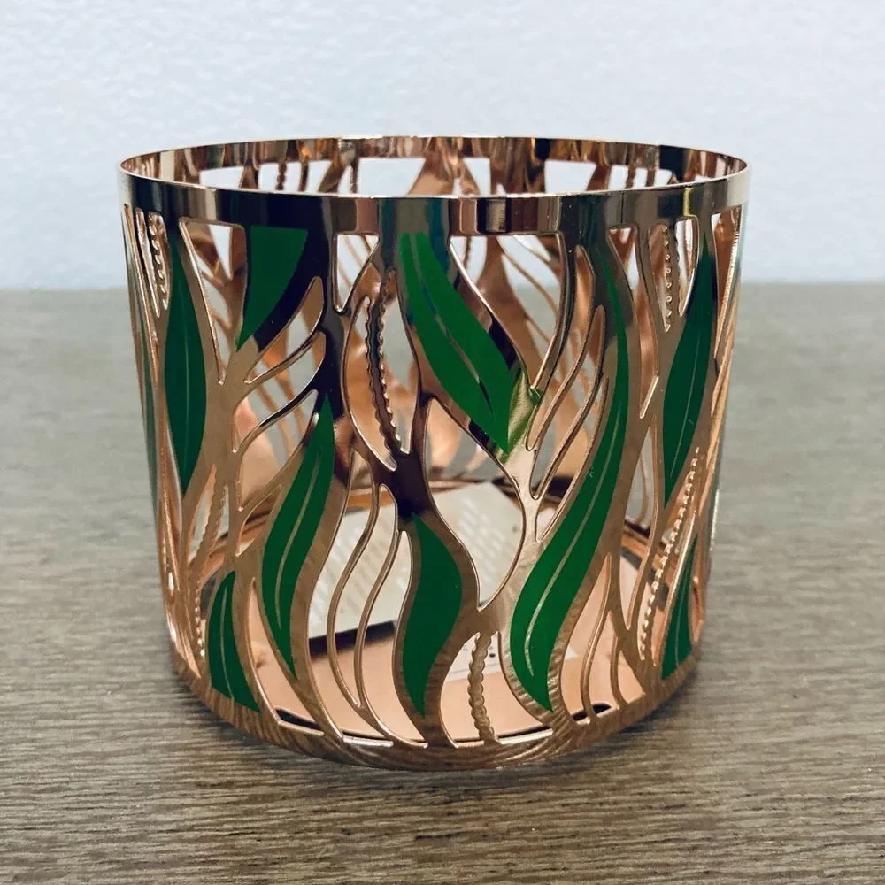 Gold Metallic Green Botanical Leaves Candle Holder Sleeve